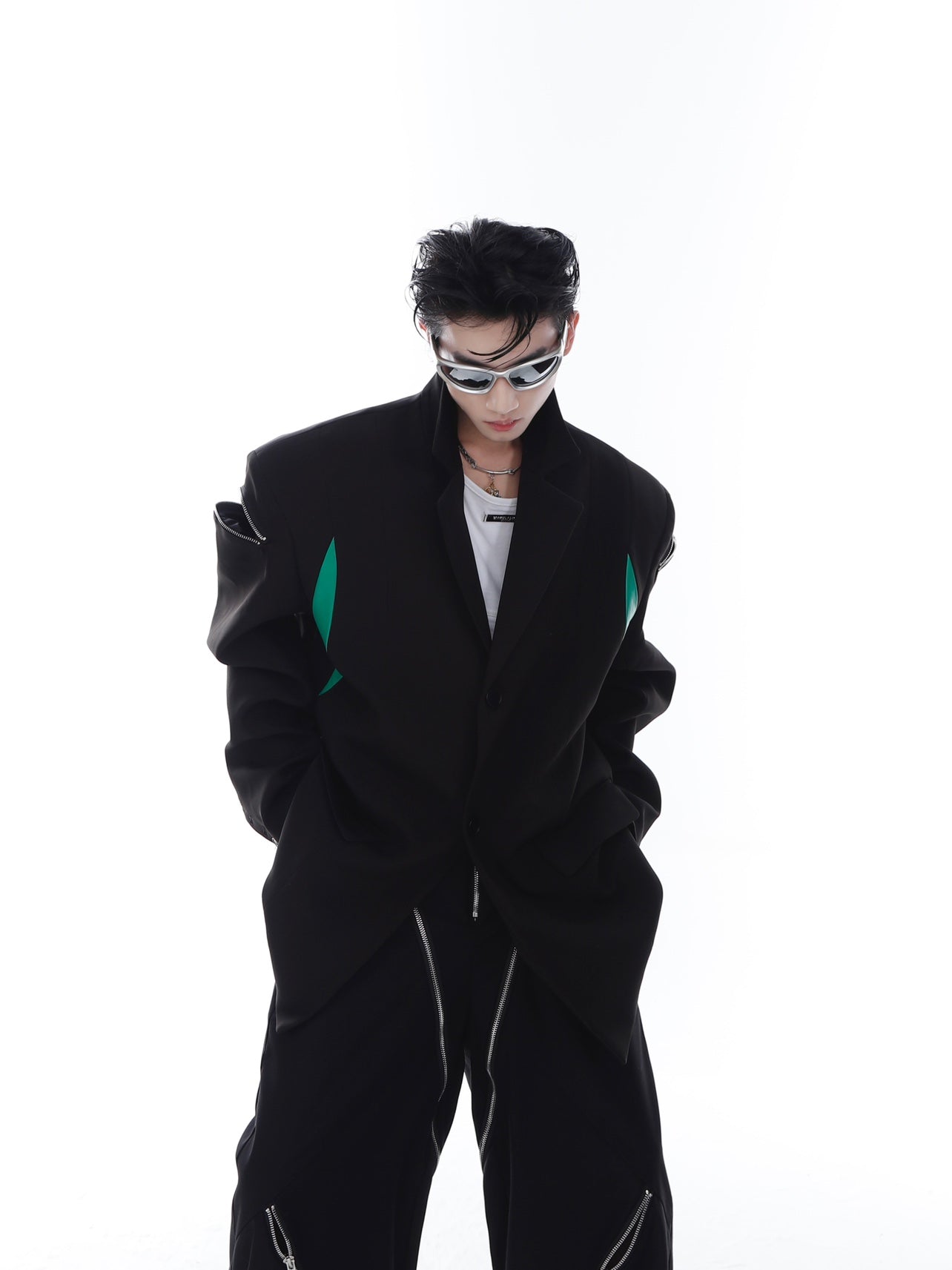 【23s Feb.】Zipper Black and Green Jacket-IYAMIUIO