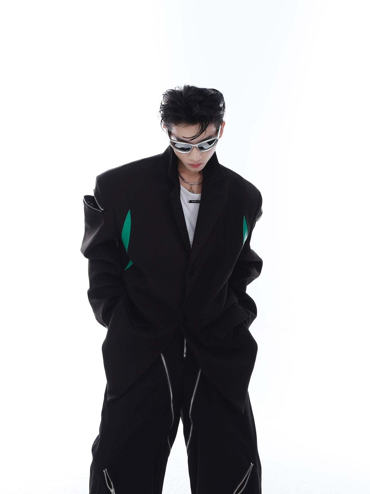 【23s Feb.】Zipper Black and Green Jacket-IYAMIUIO