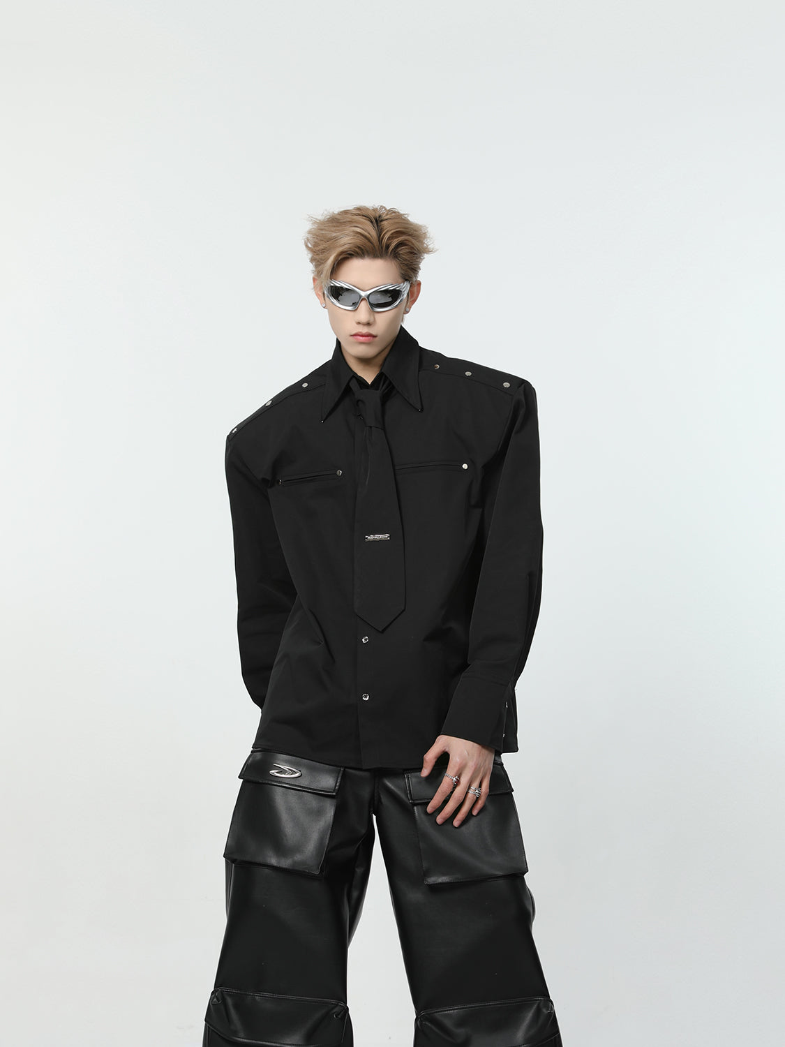 【24s March.】Metal Rivet Shoulder Pad Shirt-IYAMIUIO