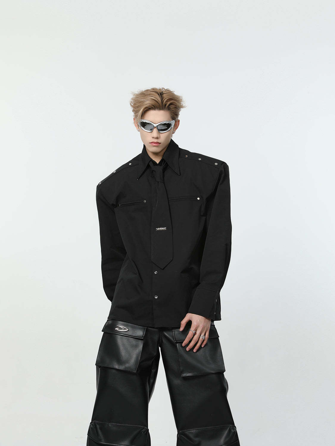 【24s March.】Metal Rivet Shoulder Pad Shirt-IYAMIUIO