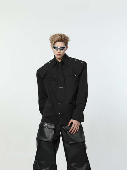 【24s March.】Metal Rivet Shoulder Pad Shirt-IYAMIUIO