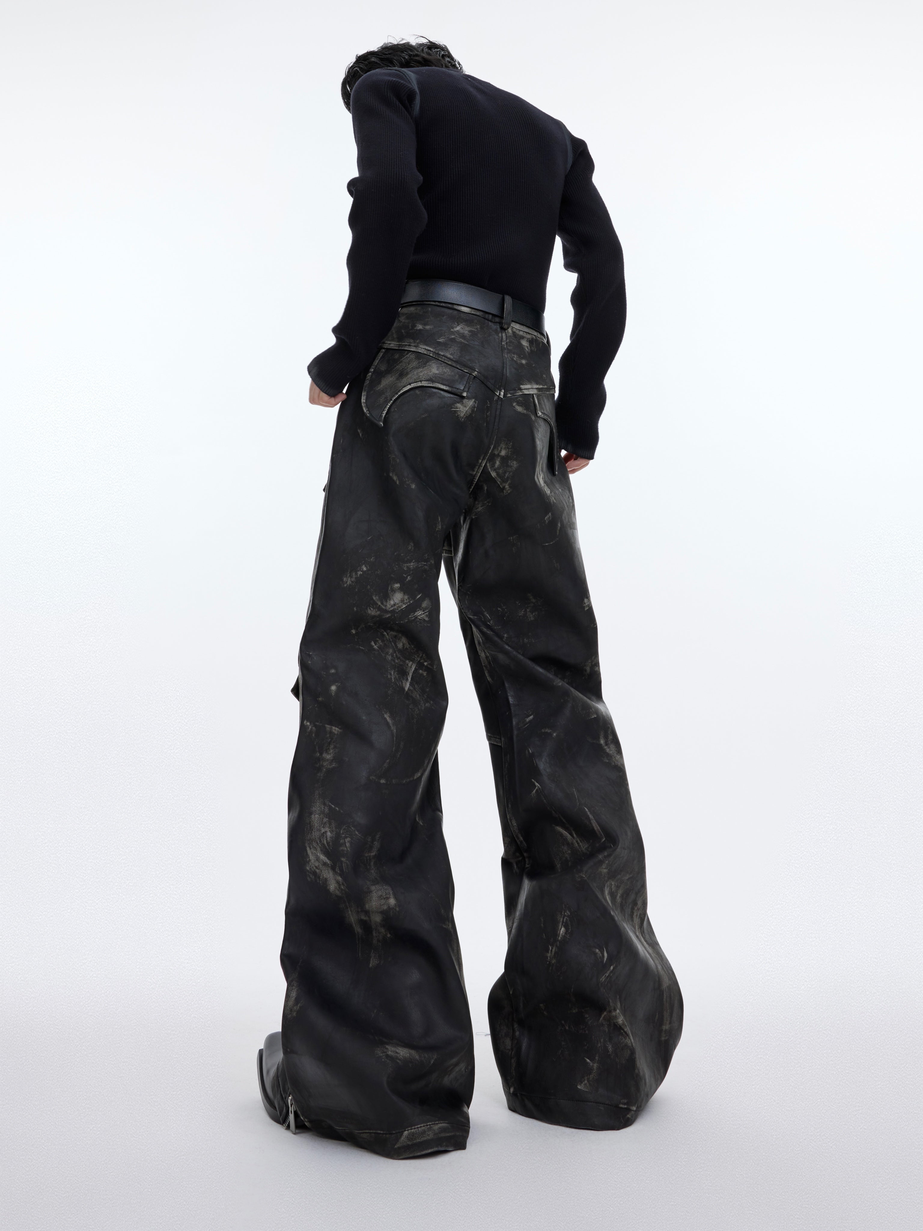 【23s November.】Distressed Faded Leather Trousers-IYAMIUIO