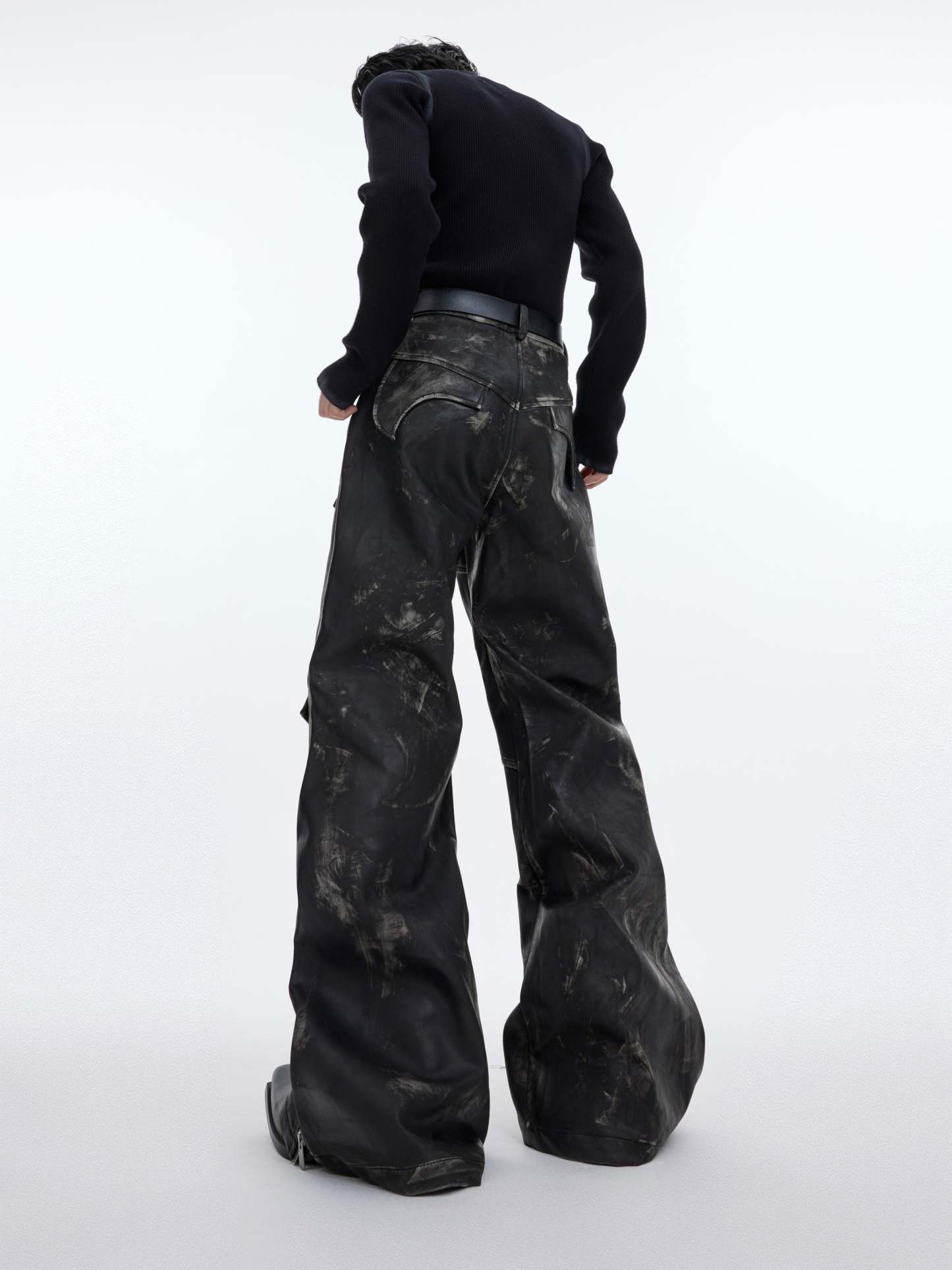 【23s November.】Distressed Faded Leather Trousers-IYAMIUIO