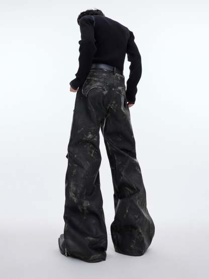 【23s November.】Distressed Faded Leather Trousers-IYAMIUIO