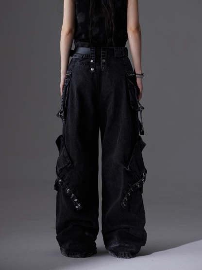 【24s June.】Patchwork Multi-pocket Cargo Jeans-IYAMIUIO