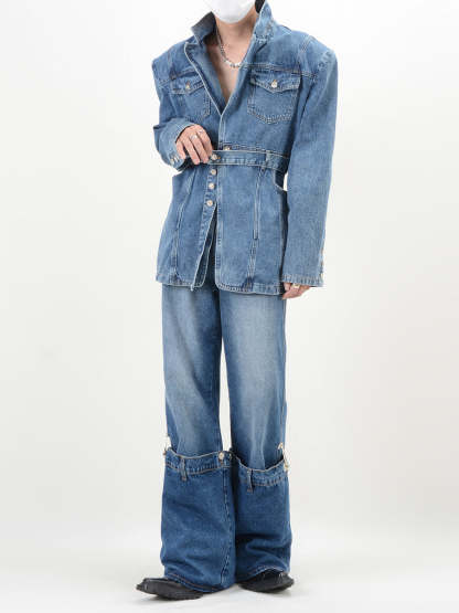 【23s November.】V-neck Denim Jacket with Cinched Waist-IYAMIUIO