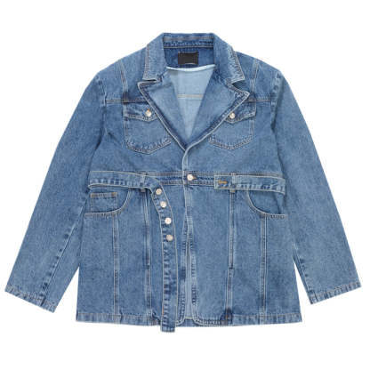 【23s November.】V-neck Denim Jacket with Cinched Waist-IYAMIUIO