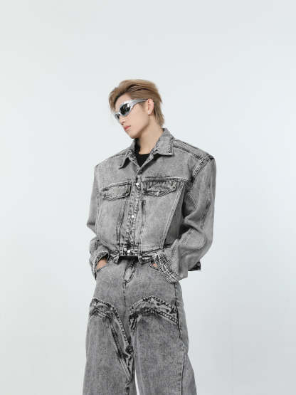 【24s March.】Retro Distressed Simple Denim Suit-IYAMIUIO