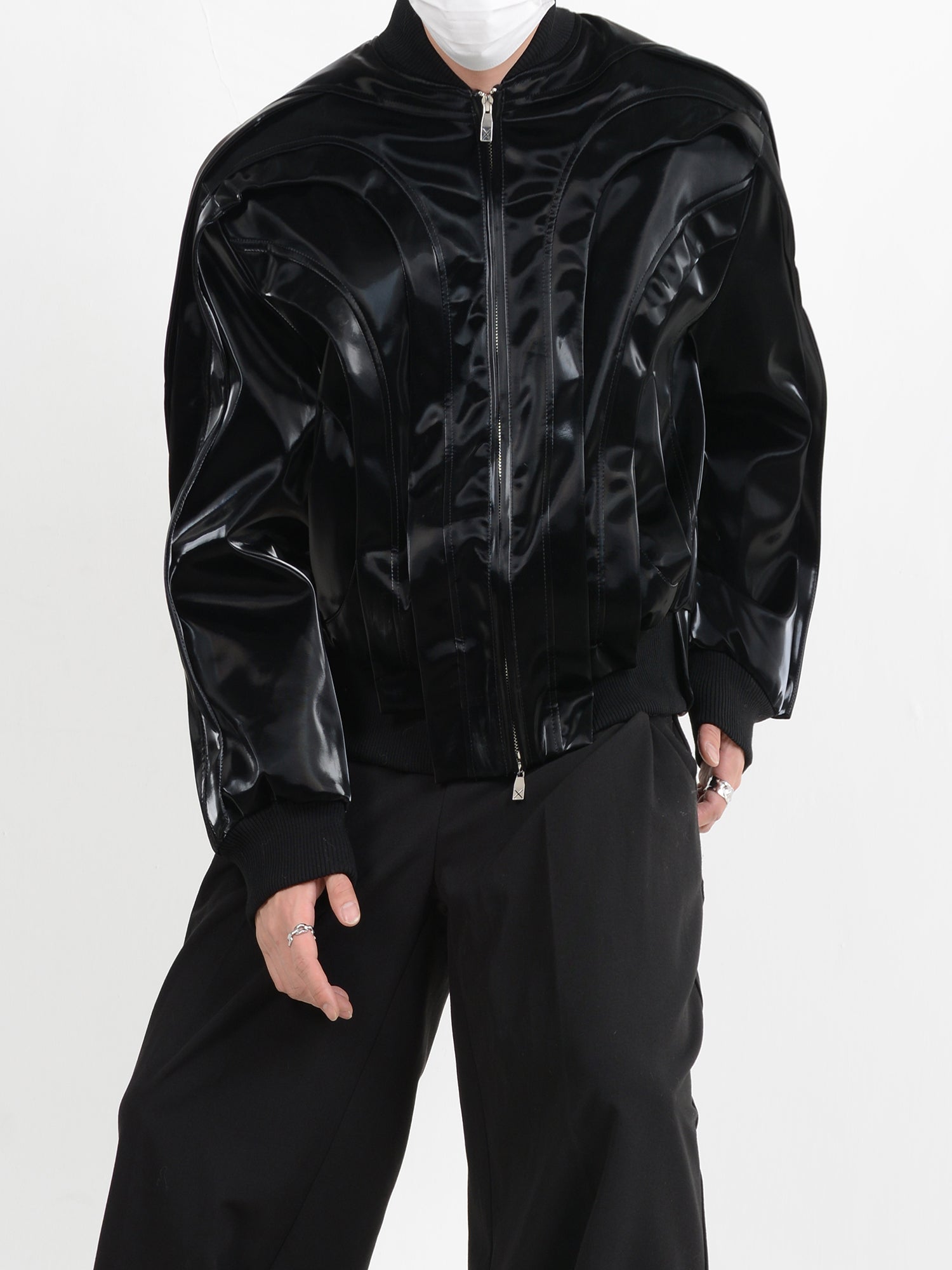 【24s January.】Deconstructed Glossy Pu Leather Jacket-IYAMIUIO