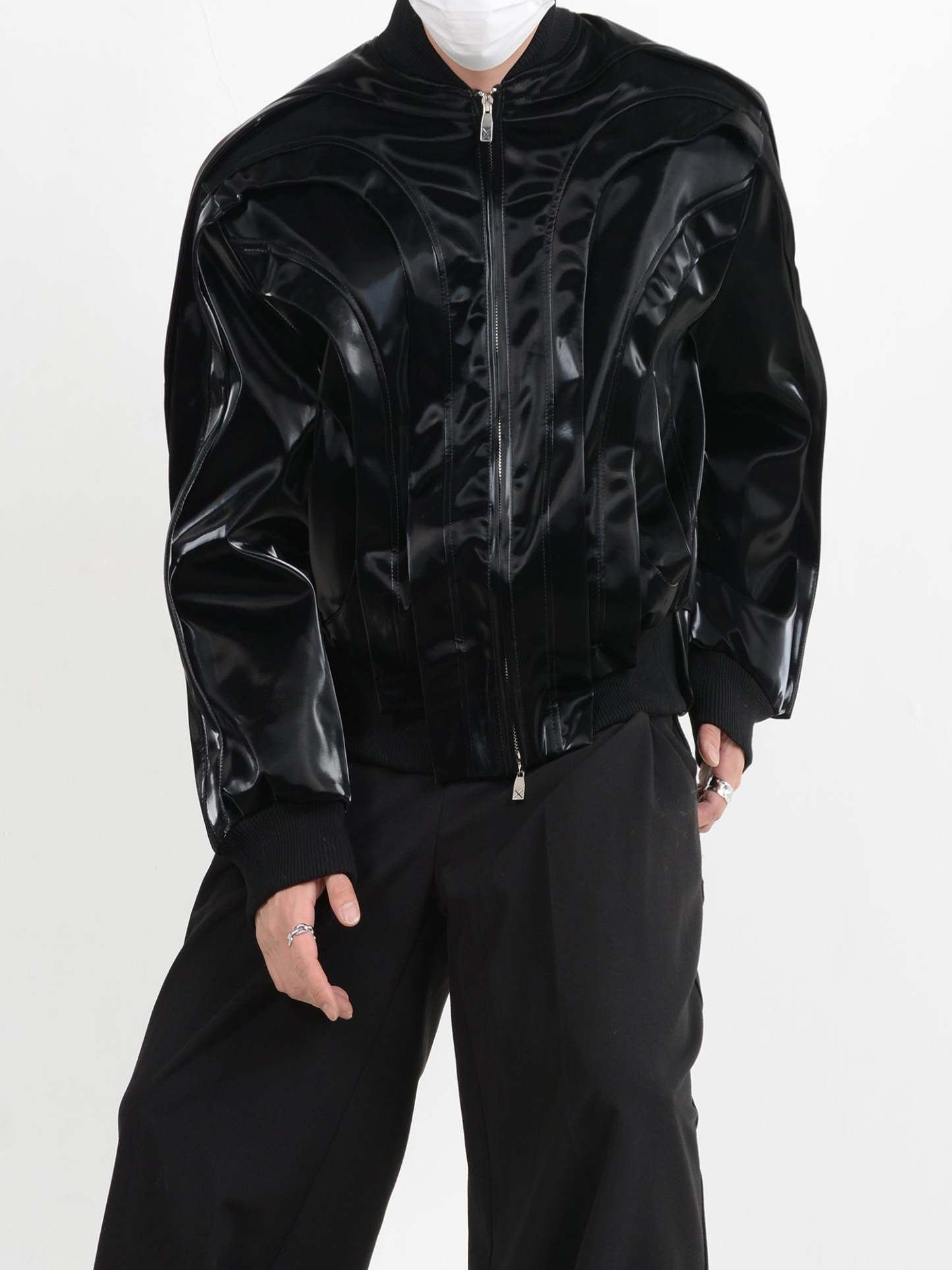 【24s January.】Deconstructed Glossy Pu Leather Jacket-IYAMIUIO