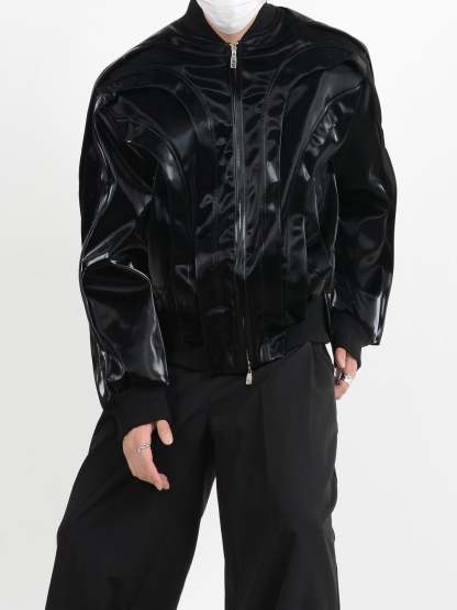 【24s January.】Deconstructed Glossy Pu Leather Jacket-IYAMIUIO