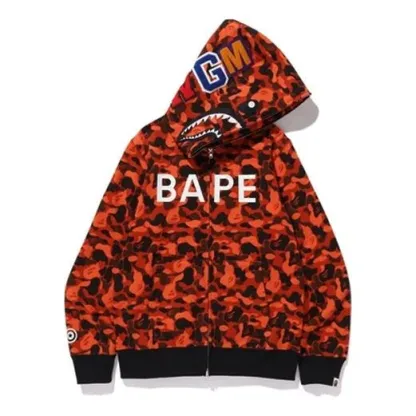 A Bathing Ape x XO Shark Camo Full Zip Hoodie 'Orange Red' 1F73-115-925