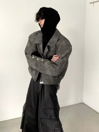 【23s November.】Tie-dye American Vintage Leather Jacket-IYAMIUIO