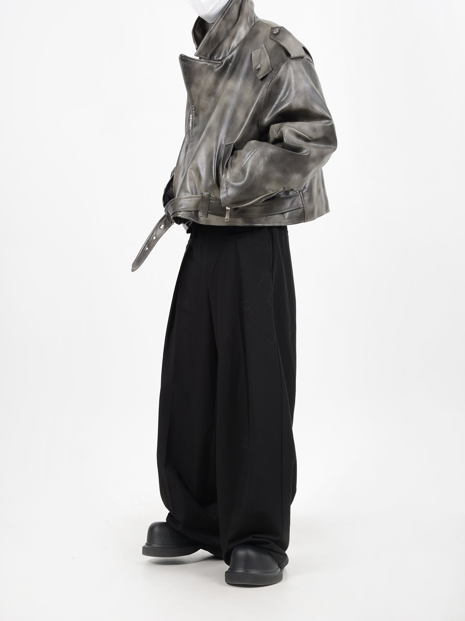 【24s January.】Deconstructed Diagonal Zipper Pu Leather Jacket-IYAMIUIO