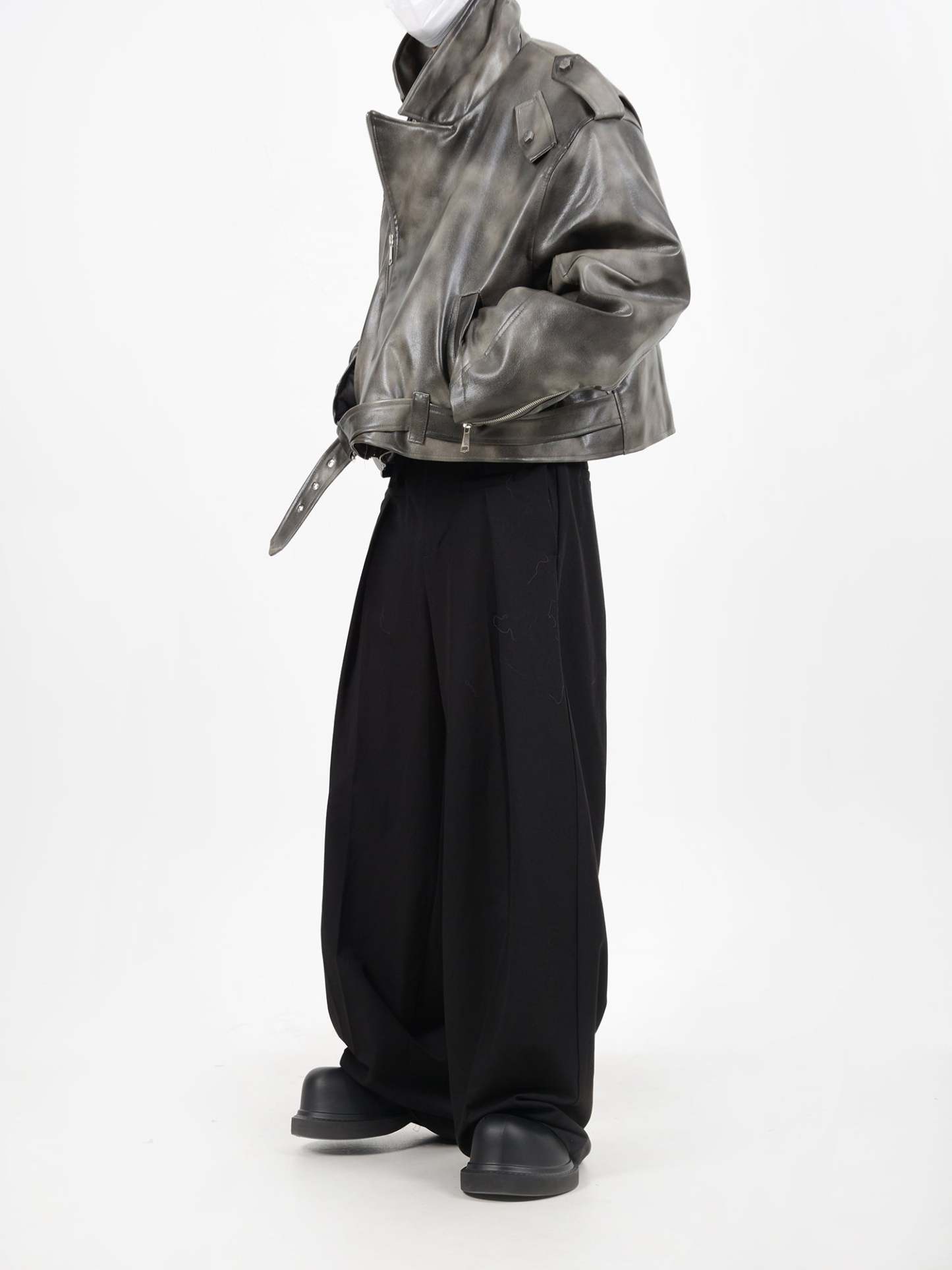 【24s January.】Deconstructed Diagonal Zipper Pu Leather Jacket-IYAMIUIO