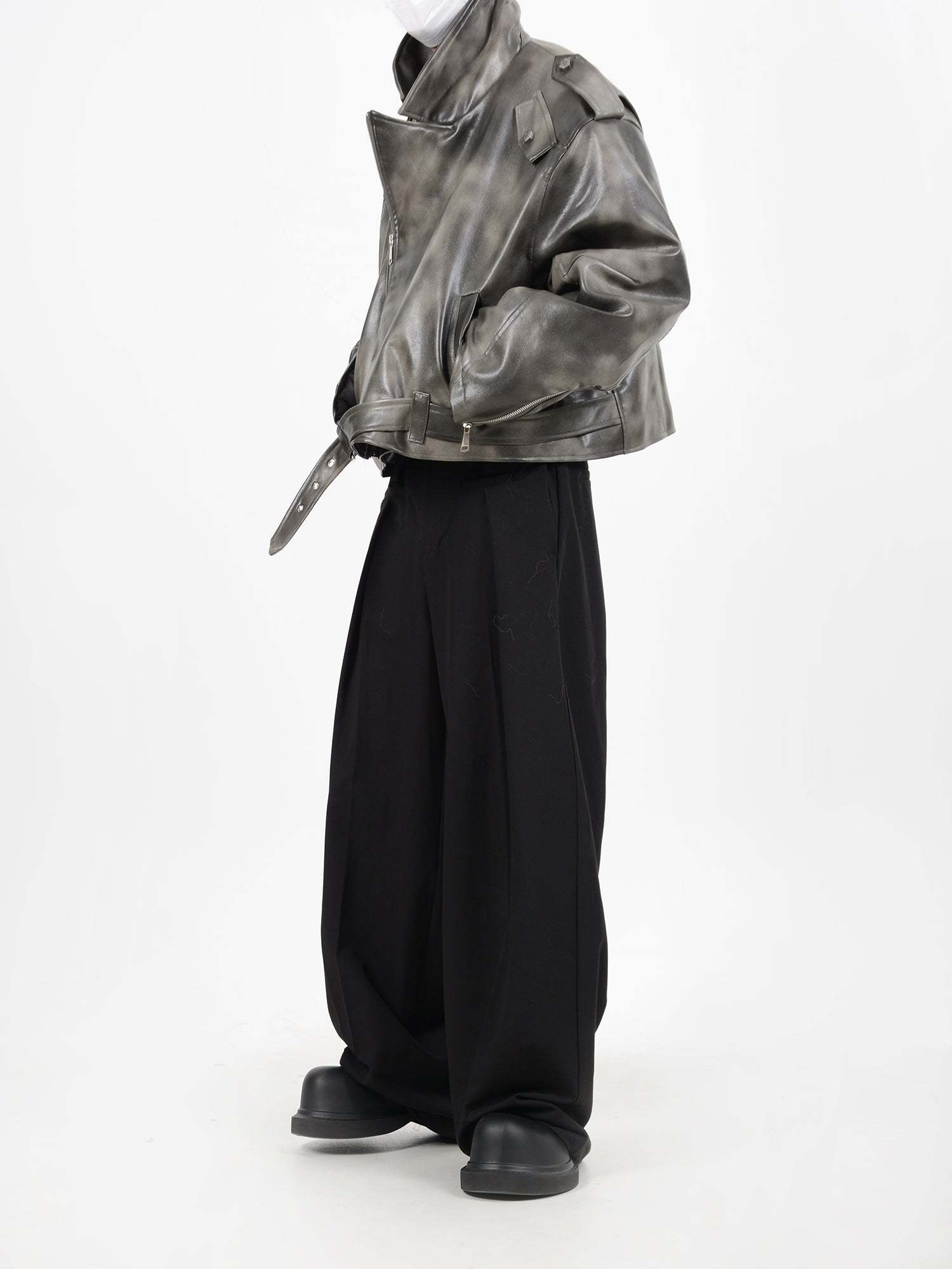 【24s January.】Deconstructed Diagonal Zipper Pu Leather Jacket-IYAMIUIO