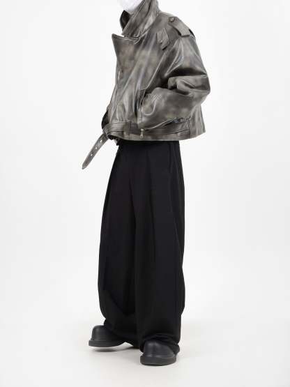 【24s January.】Deconstructed Diagonal Zipper Pu Leather Jacket-IYAMIUIO