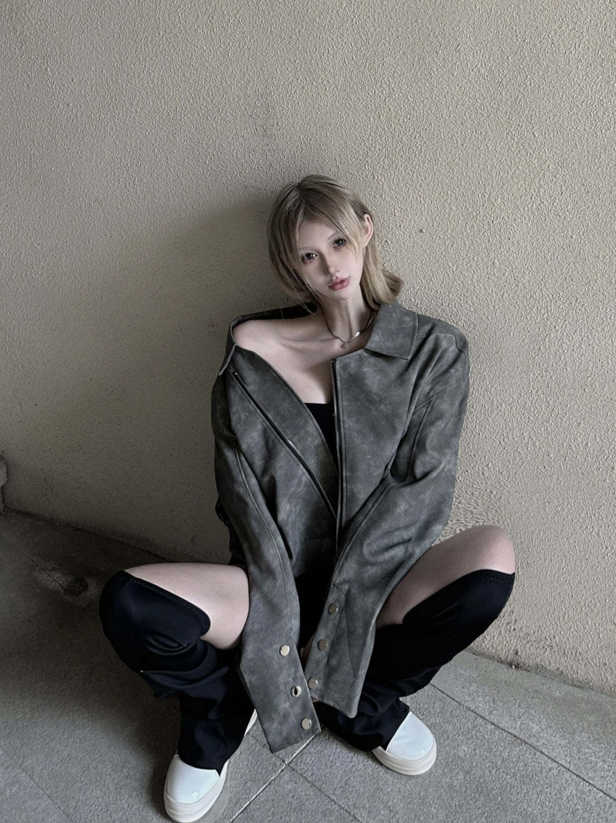 【23s November.】Tie-dye American Vintage Leather Jacket-IYAMIUIO