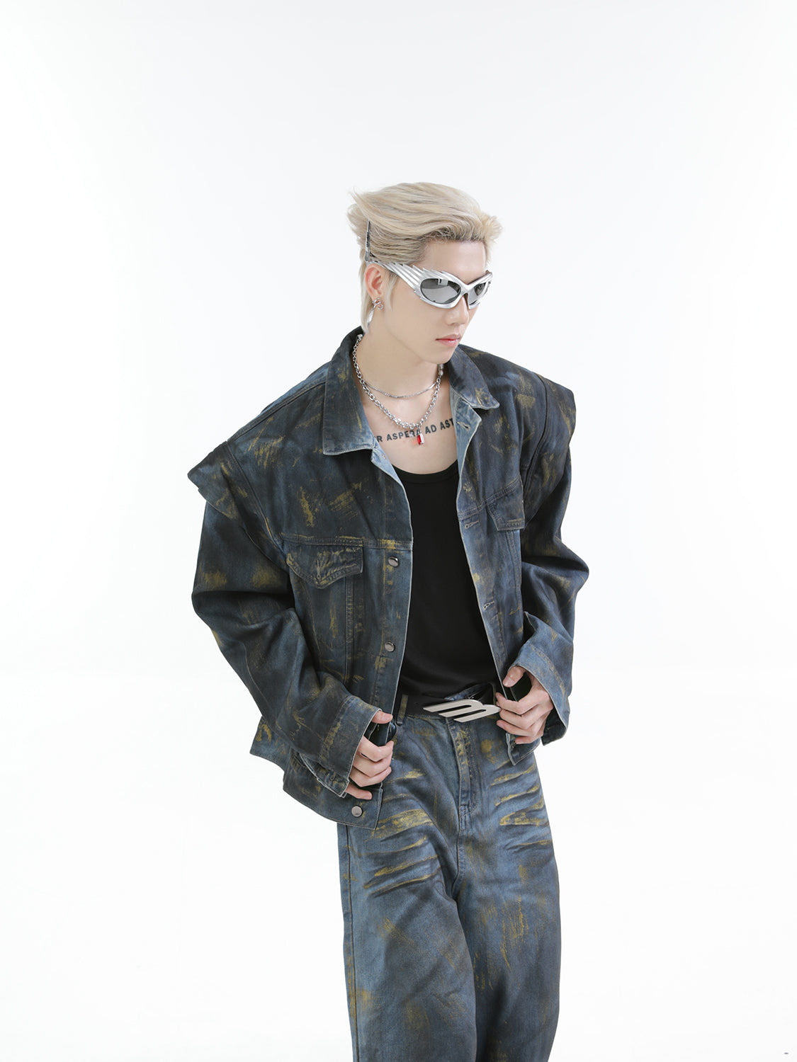 【24s Oct.】Heavy Paint Fashionable Denim Jacket + Jeans-IYAMIUIO