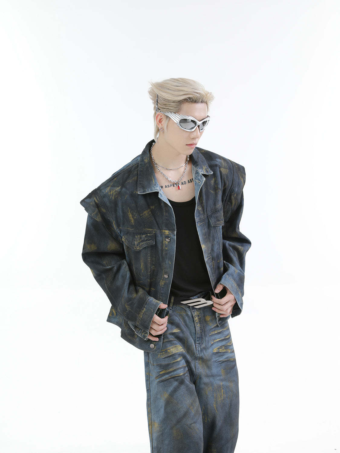 【24s Oct.】Heavy Paint Fashionable Denim Jacket + Jeans-IYAMIUIO