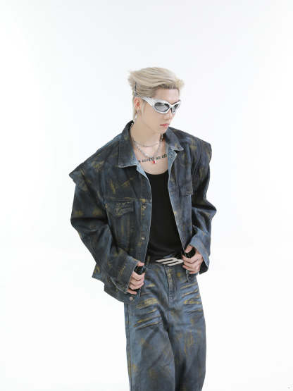 【24s Oct.】Heavy Paint Fashionable Denim Jacket + Jeans-IYAMIUIO