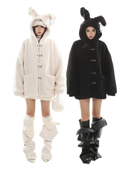 【23s December.】Cute Bunny Ears Hooded Sherpa Jacket-IYAMIUIO