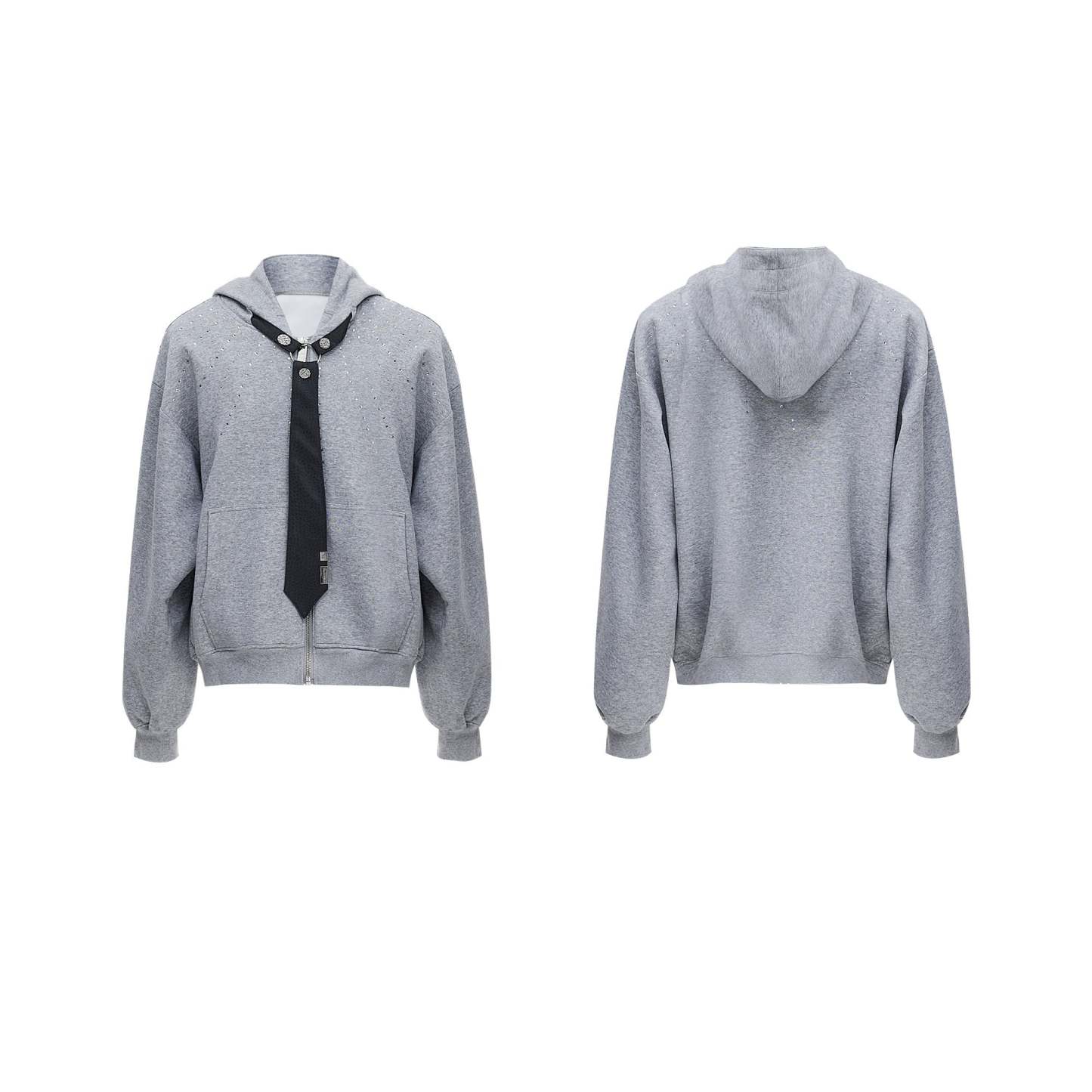【24s Oct.】Rhinestone Detachable Tie Design Hoodie-IYAMIUIO