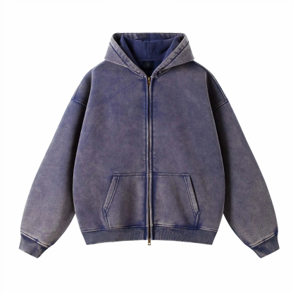 Loose Fit Washed Zip Up Hoodie-IYAMIUIO