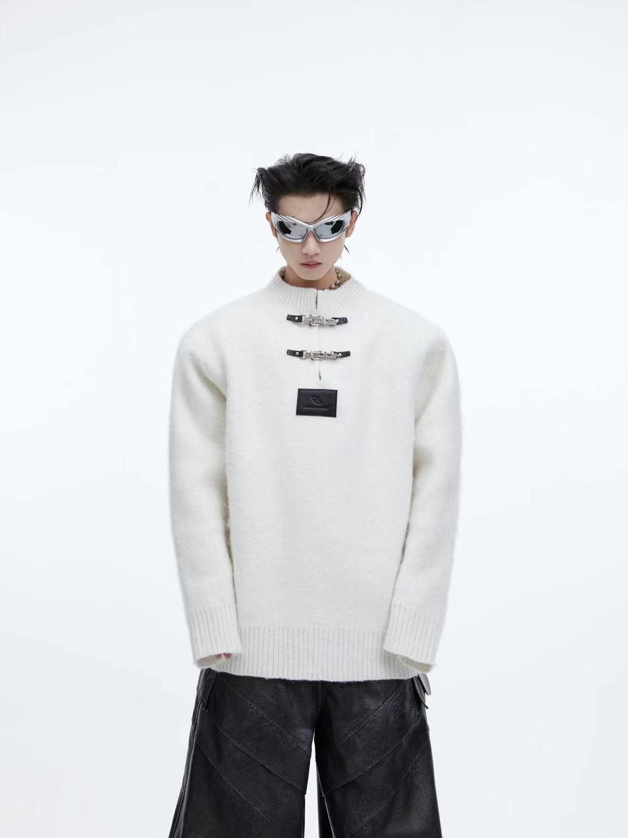 【24s January.】Round Neck Metal Buckle Thickened Sweater-IYAMIUIO