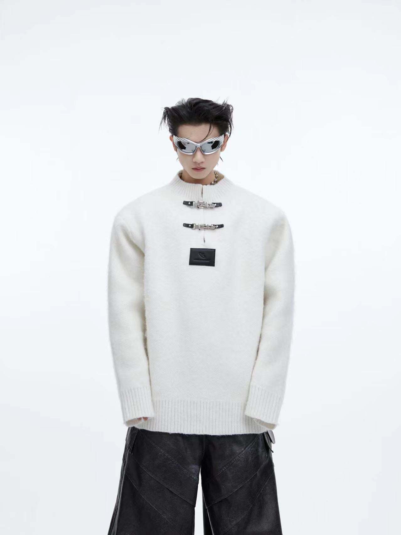 【24s January.】Round Neck Metal Buckle Thickened Sweater-IYAMIUIO