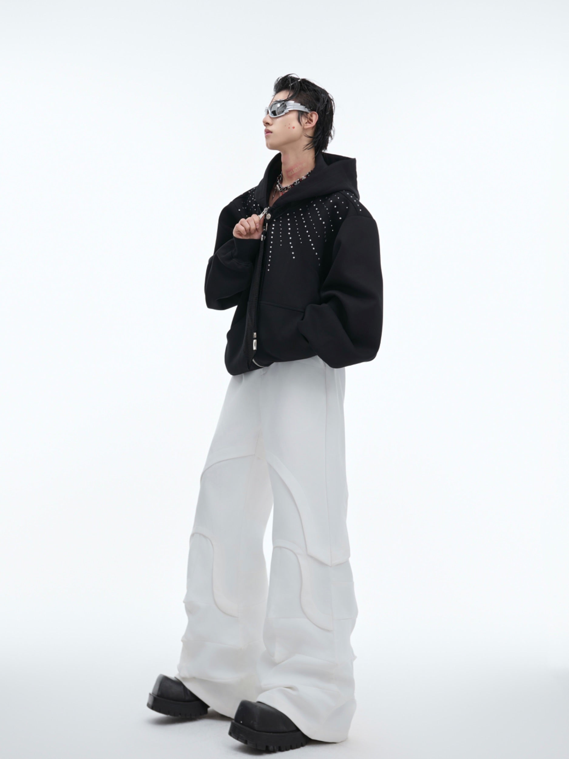 【24s Oct.】Rhinestone Detachable Tie Design Hoodie-IYAMIUIO