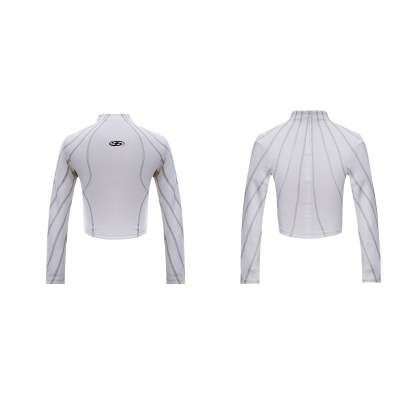 【24s Oct.】Topstitched Metallic Trim Slim-fit Turtleneck Top-IYAMIUIO