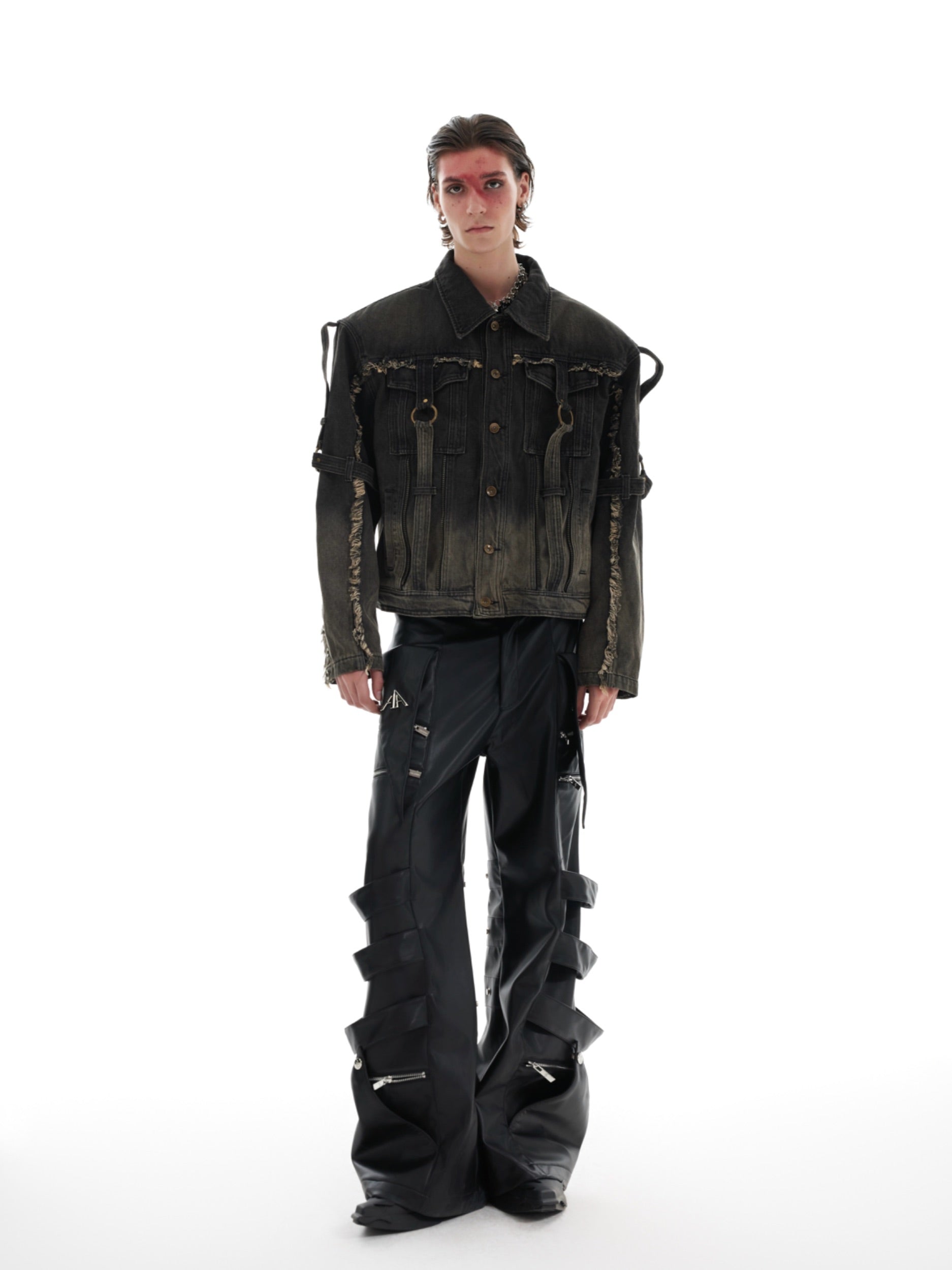 【24s Oct.】Distressed Raw Edge Deconstructed Web Denim Jacket-IYAMIUIO