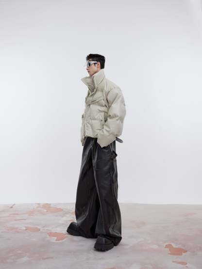 【23s October.】Niche Deconstructed PU Leather Thickened Cotton Jacket-IYAMIUIO
