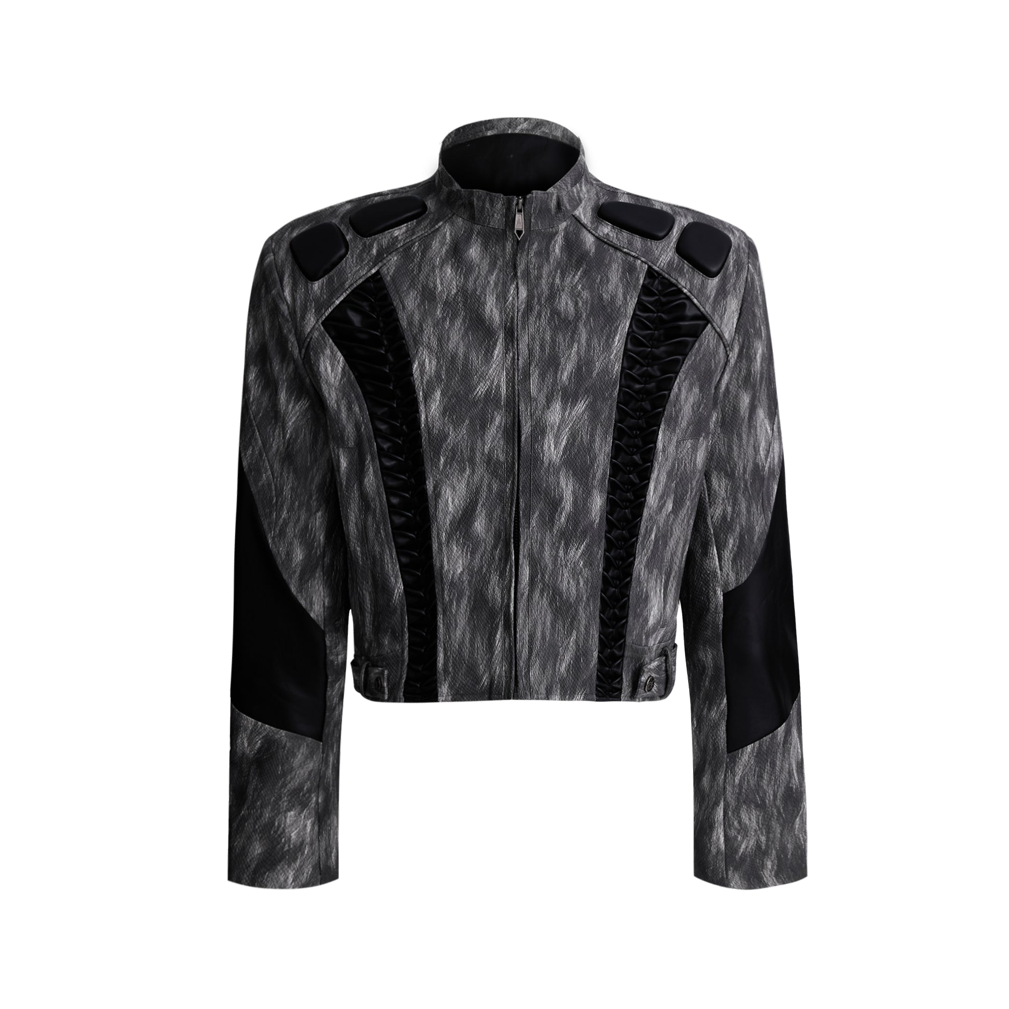 【24s Sep.】Pleated Cropped Heavy Leather Motorcycle Jacket-IYAMIUIO