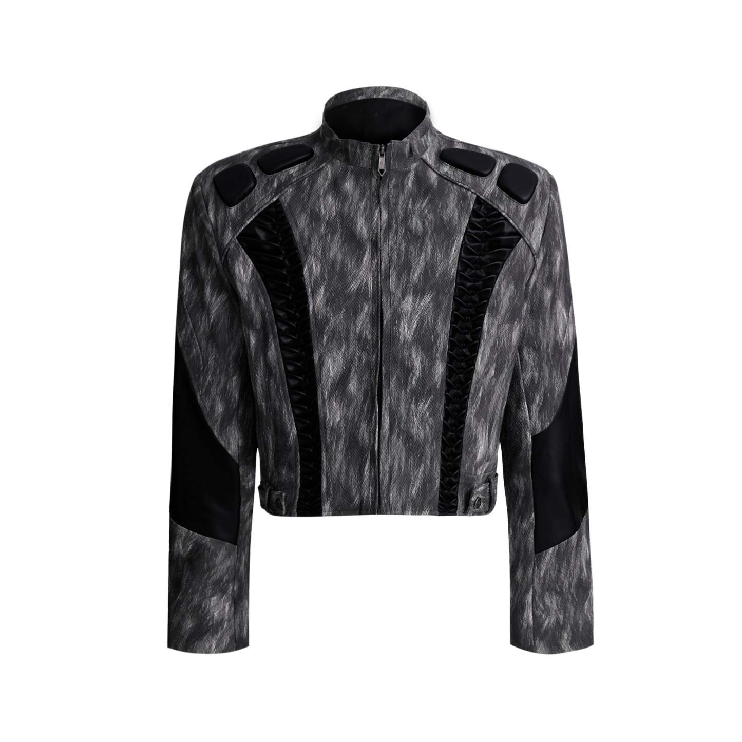 【24s Sep.】Pleated Cropped Heavy Leather Motorcycle Jacket-IYAMIUIO