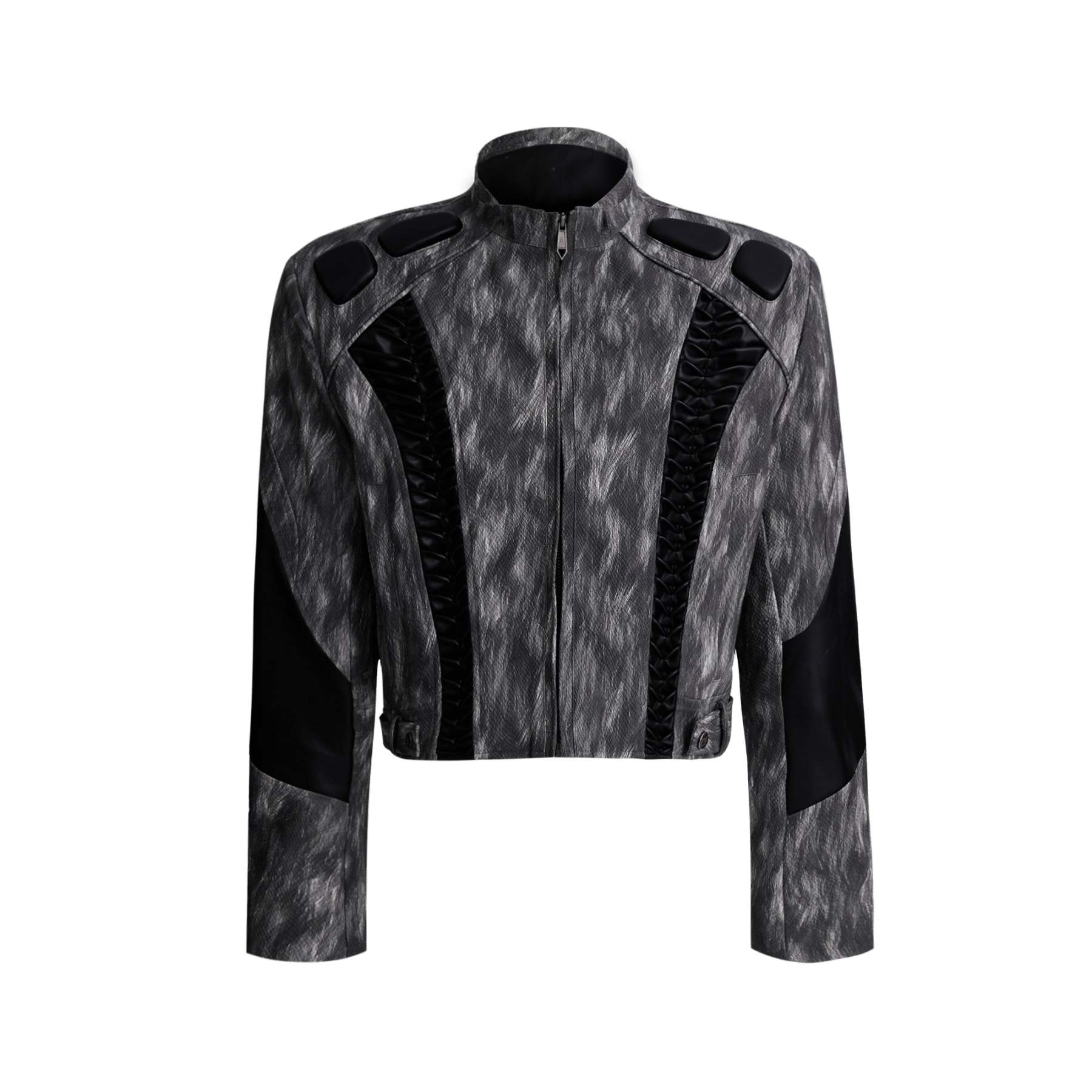 【24s Sep.】Pleated Cropped Heavy Leather Motorcycle Jacket-IYAMIUIO