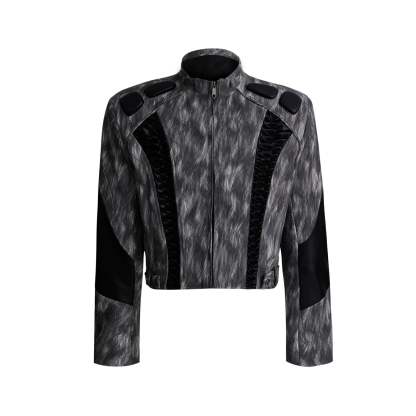 【24s Sep.】Pleated Cropped Heavy Leather Motorcycle Jacket-IYAMIUIO