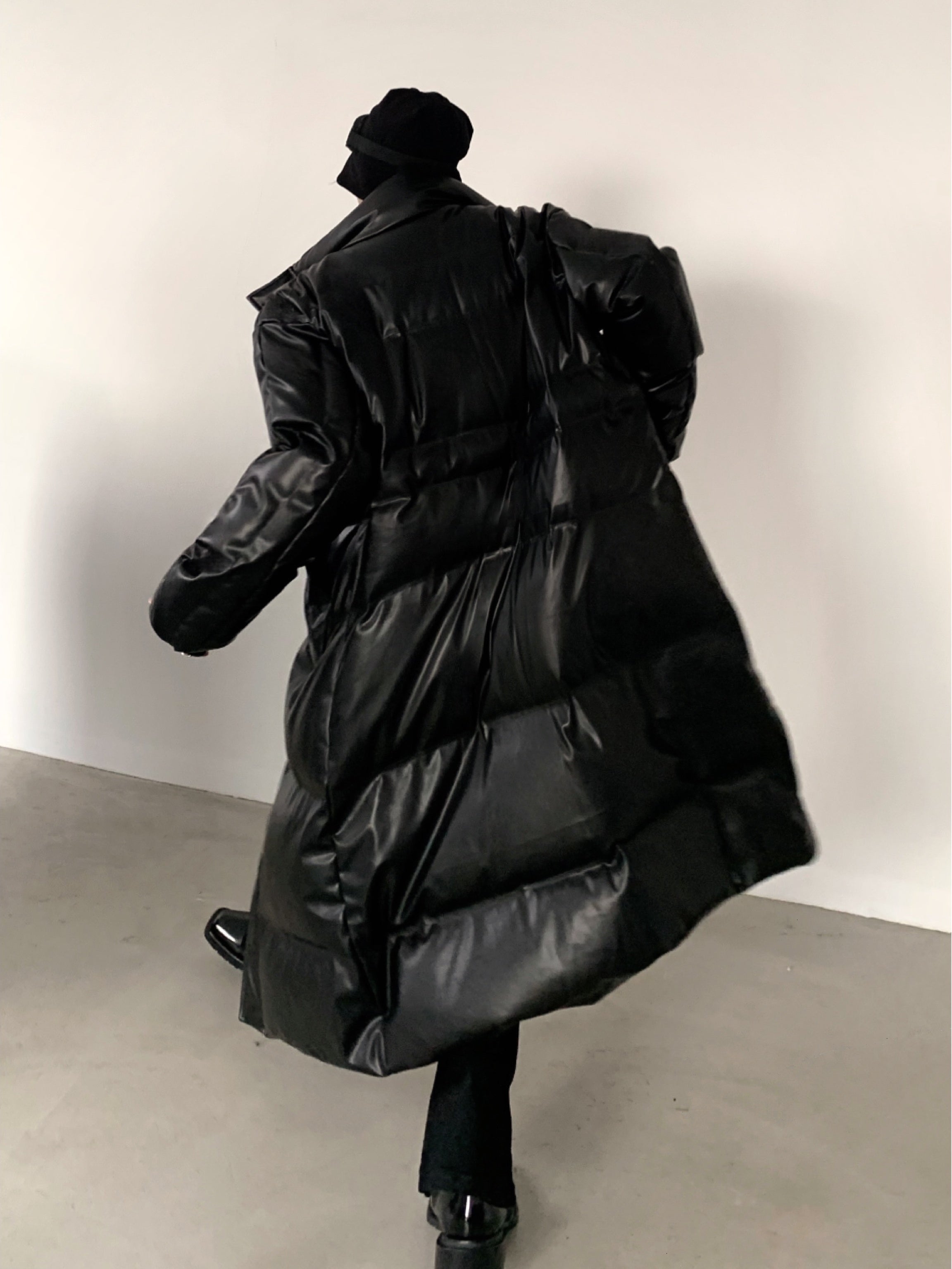 【23s December.】PU Leather Black Mid-length Coat-IYAMIUIO