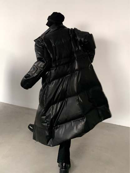 【23s December.】PU Leather Black Mid-length Coat-IYAMIUIO