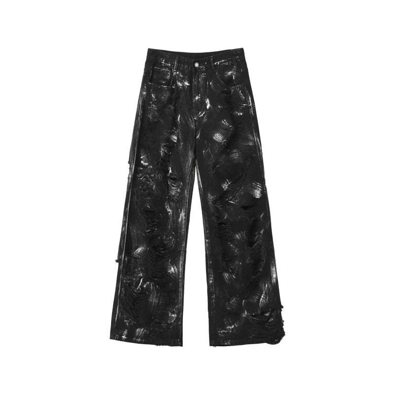 【24s Aug.】 Ink Splash Deconstructed Ripped Denim Suit-IYAMIUIO