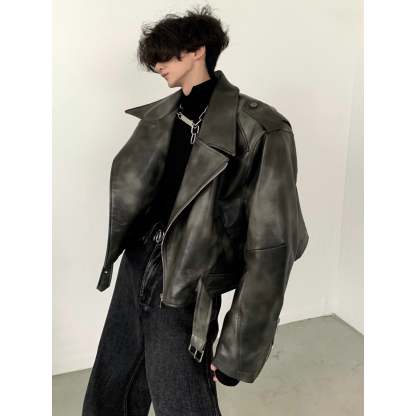 【23s November.】Motorcycle Silhouette Short Leather Jacket-IYAMIUIO