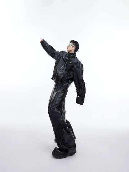 【24s February.】Deconstructed Motorcycle PU Leather Jacket-IYAMIUIO