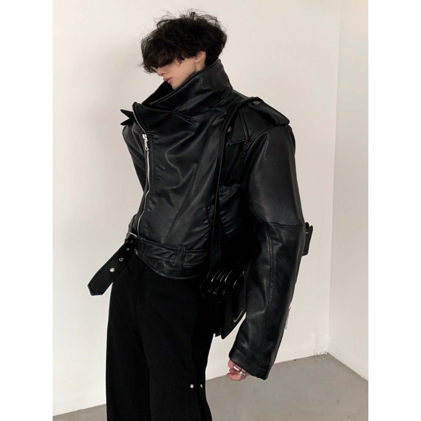 【23s November.】Motorcycle Silhouette Short Leather Jacket-IYAMIUIO