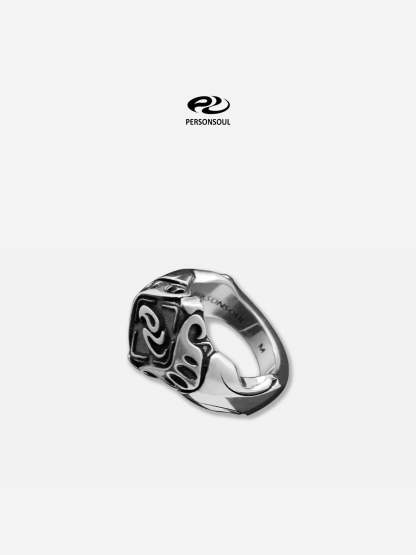 Personsoul Yuan Symbol Signet Silver Ring-IYAMIUIO