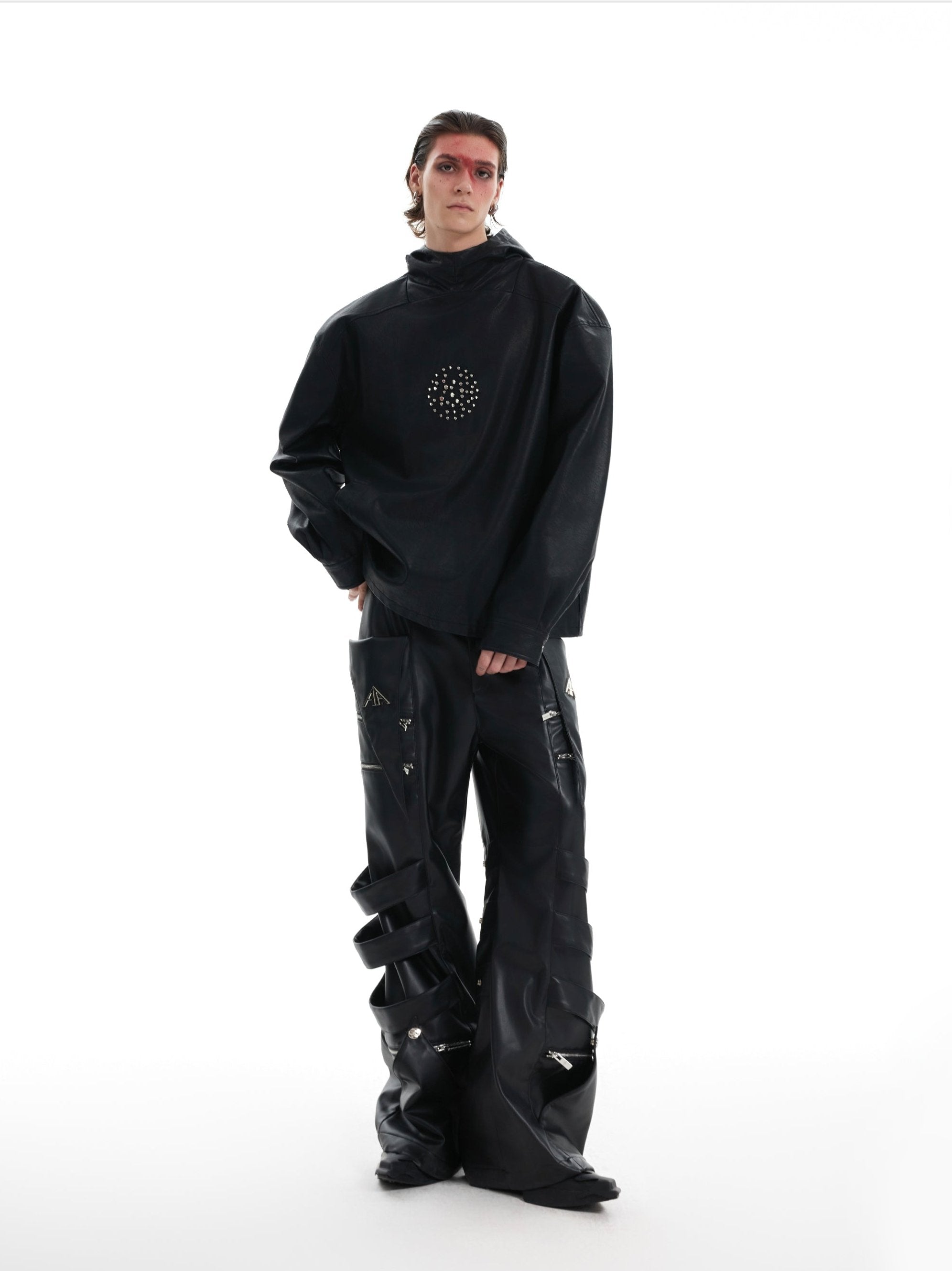 【24s Oct.】Metal Rivet Punk PU Leather Hoodie-IYAMIUIO