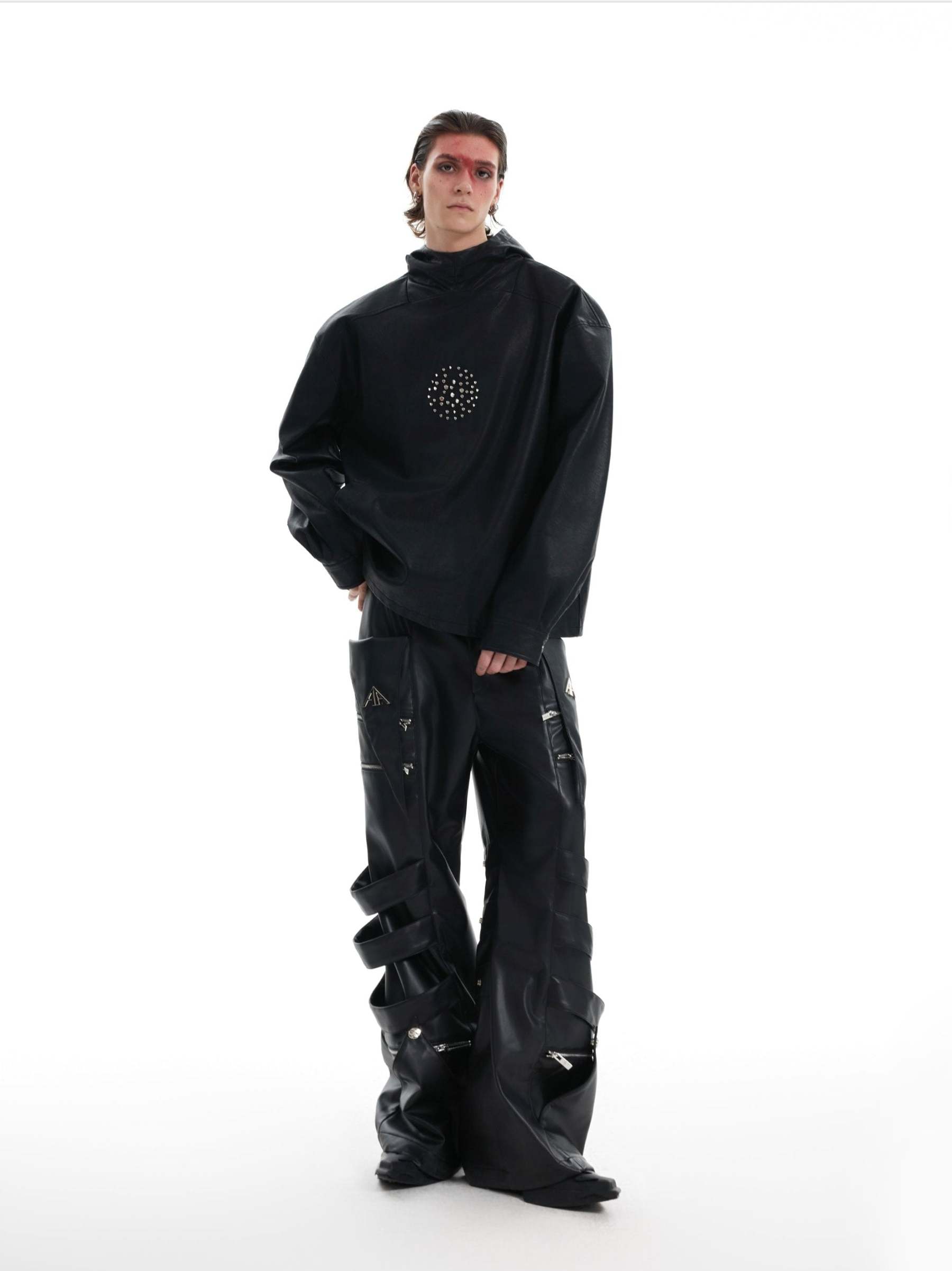 【24s Oct.】Metal Rivet Punk PU Leather Hoodie-IYAMIUIO