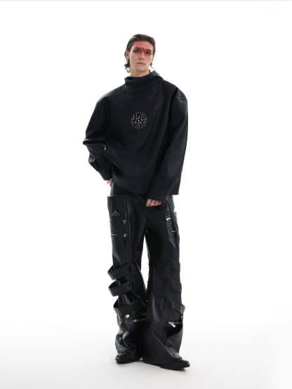 【24s Oct.】Metal Rivet Punk PU Leather Hoodie-IYAMIUIO