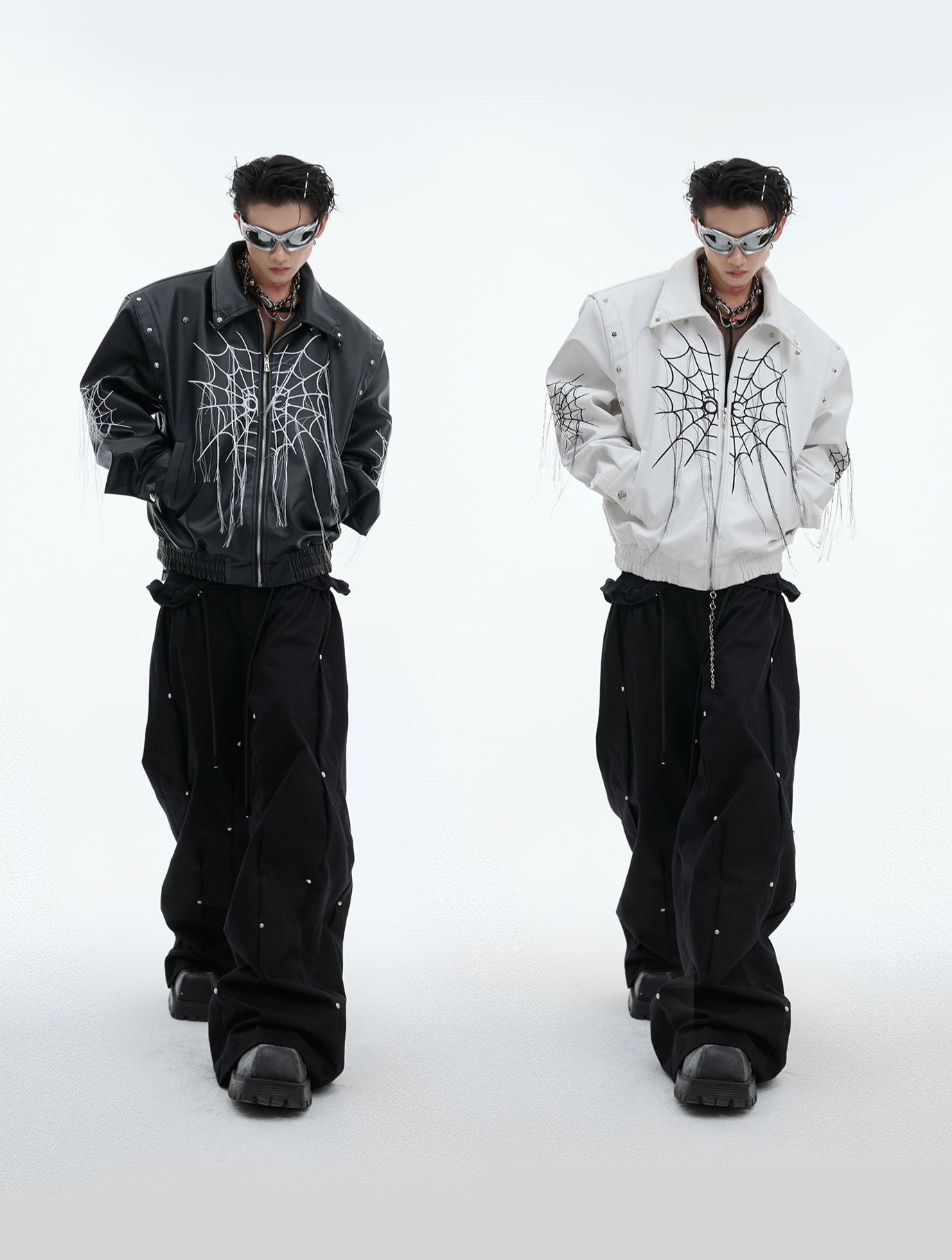 【24s Sep.】Spiderweb Metal Studded Tassel Leather Jacket-IYAMIUIO