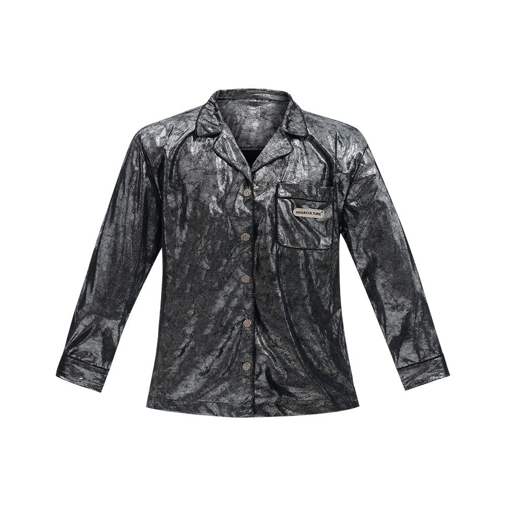 【24s Aug.】Liquid Silver Texture Metal Logo Embellished Shirt-IYAMIUIO